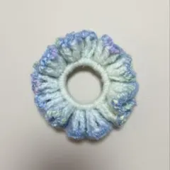 シュシュ 青 水色 ふわふわ モヘア ハンドメイド