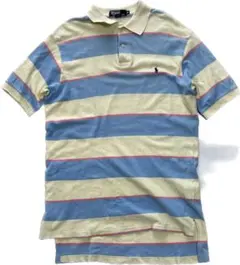 USA製 90s ラルフローレン ポロシャツ ボーダー 刺繍 半袖 鹿の子 古着