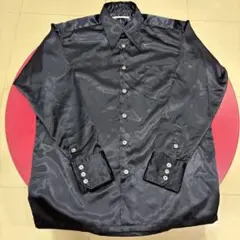 メンズ 長袖シャツ ブラック 光沢素材 シンプル 無地