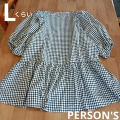 M～　大きめ　チェック　白黒　モノトーン　七分袖　ブラウス　猫　PERSON'Sのサムネイル