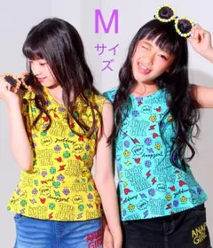 派手カワ♡アナップガール♡POPロゴ総柄ペプラムトップ水色 M150 ANAP