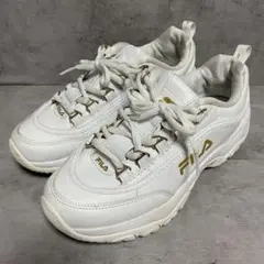 【フィラ】（24）ダッドスニーカー 厚底 ホワイト ゴールド レザー調