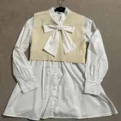 INGNI アイボリー リボンブラウス付きニットベスト