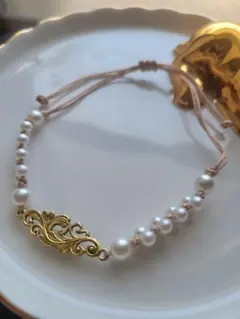 パール　ビーズ　ゴールド　ブレスレット