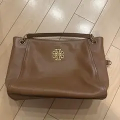 ブラウン レザー トートバッグ ロゴ付き