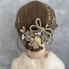 ラベンダーベージュ♡金箔付♡髪飾り ヘッドドレス 前撮り 成人式 卒業式 七五三