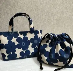 花柄トートバッグと巾着バッグセット
