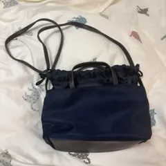 ネイビー 巾着型ショルダーバッグ