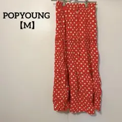 POPYOUNG 【M】ドット柄　ロングスカート 体型カバー　古着　赤白