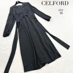 CELFORD／ボウタイプリーツワンピース／ワインレッド 36 - メルカリ