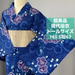 超美品　現代浴衣　綿　夏物　165裄65 　黒　　紫　ベージュ　個性的 超美品 綿 浴衣 現代浴衣 夏物 165裄65.5 紬 緑 桜柄 トールサイズ