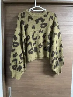 ヒョウ柄オリーブグリーンセーター Mサイズ