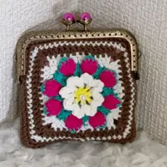 ペタンコがま口♡いちごちゃんブラウン