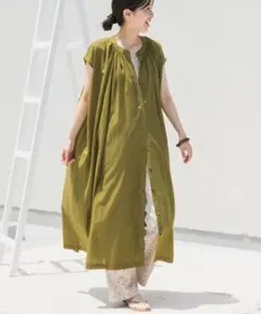 オリーブ 半袖ロングシャツワンピース Mサイズ