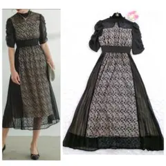 【美品】Dorry Doll　ブロックチェックドレスワンピース　ブラック　M