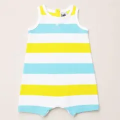 ◯プチバトー☆ミントとレモンイエローが爽やかノースリーブロンパース☆3m60cm