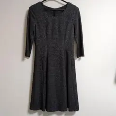 【C de C】ツイードVネック黒の七分丈ワンピース