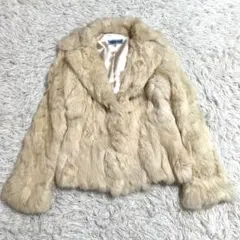 毛皮コート　ファーコート　ラビット　リアルファー　ベージュ　短丈　M