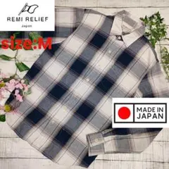 【人気】REMI RELIEF◆別注 インディゴチェックシャツ◆M/日本製