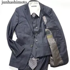 【極美品】junhashimoto スリーピース ネイビー ストライプ 130s