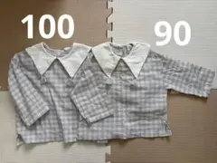 襟付きギンガムチェックブラウス　おそろい