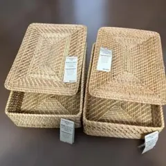 新品 無印良品 重なるラタン 長方形バスケット 小 蓋付き 2個セット