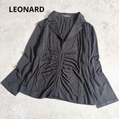 レオナールLEONARD ギャザーシャーリングテーラードジャケット 花柄 黒