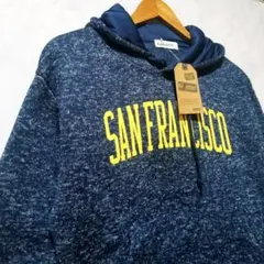 新品　ニットフリース　プルパーカー　秋冬コーデ　M　ユニセックス　ネイビー