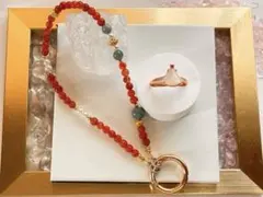 【新品】天然石 翡翠チャーム　和田玉リング セット