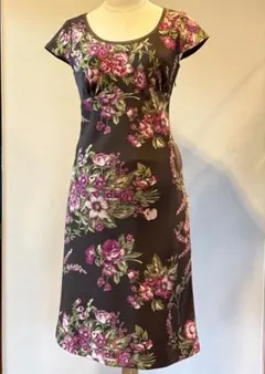 IMAGE フラワープリント ノースリーブワンピース　総裏付き