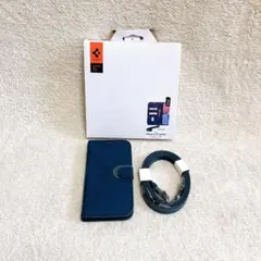 iPhone 15 Pro ケース 手帳型 ストラップ付き ネイビー