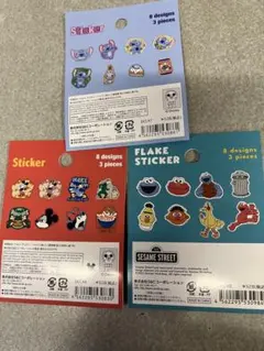おすそ分け 正規品フレークステッカー24枚！セサミ、ディズニー、スティッチ