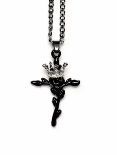 地雷系 サブカル 王冠×十字架ネックレス 〖NY25w-27 ブラック〗
