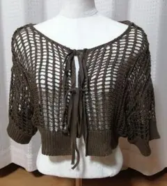 Heather 透かし編みメッシュニット カーディガン ボレロ F ショート丈