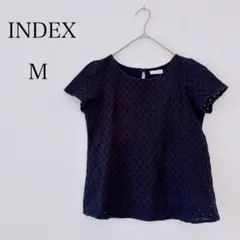 インデックス 総レース 透かし編み半袖トップス 裏地付 コットン混 【M】