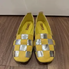CAMPER カンペール レディース 編み込み ローファー イエロー×シルバーのサムネイル