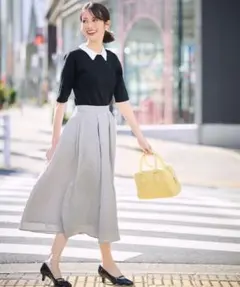 ANY SIS エニィスィス　襟配色ニット×タックスカートセット