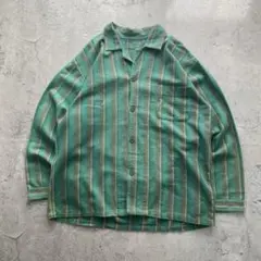 90’s Polo Club オープンカラーシャツ ストライプ 刺繍 長袖 緑