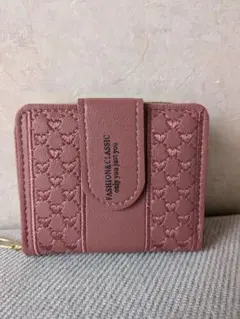 ​【未使用】二つ折り財布 ハート刺繍 キルティング くすみピンク ミニ財布