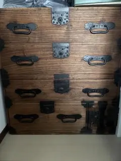 BK766 時代家具 江戸期 船箪笥 船金庫 鉄地金具 重厚 小箪笥 高さ48