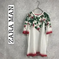 ZARA MAN Tシャツ 半袖 花柄 ホワイト カジュアル
