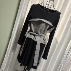 カジュアルワンピース リボン付き おしゃれ デート服 チェック柄 ドレス 膝丈