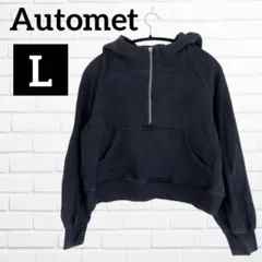 Automet 【L】クロップドパーカー ブラック ハーフジップ 裏起毛 指穴