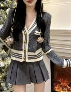 SHEIN グレー ケーブル編み カーディガン S