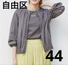 自由区【洗える/冷房対策にも】シアーブルゾン ノーカラー 薄手 グレー 44のサムネイル