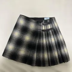 鑑定済‼️PRADA ウール チェック プリーツ 巻き スカート 42 L XL