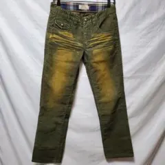 Ikka イッカ ブリーチ加工 コーデュロイパンツ Mサイズ グリーン系