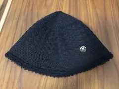 黒 ニット バケットハット 編み込みデザイン