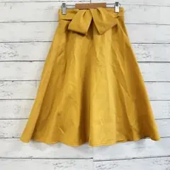 MIRACLE CLOSET リボン フレアスカート 黄 M ゴムウエスト 膝丈