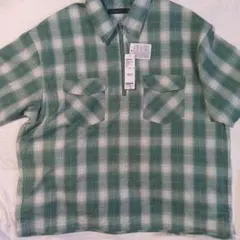 Mサイズ 半袖　レイジブルー　チェック　グリーン　オンブレシャツ 春夏